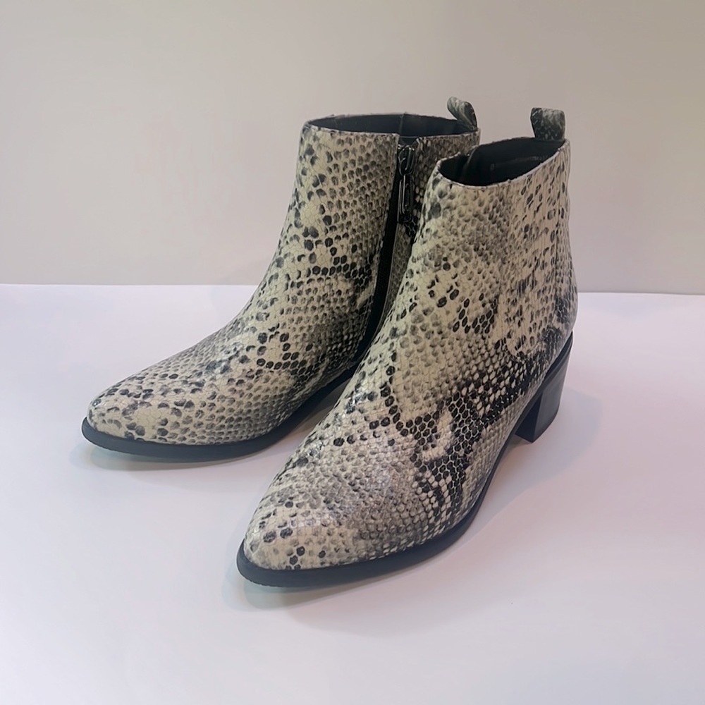 Blondo Snake-Print Waterproof Ankle Booties in Neutral Tones